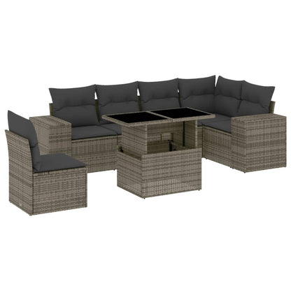 Set Divani da Giardino 7 pz con Cuscini Grigio in Polyrattan | homemem39