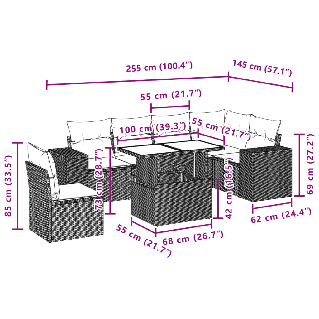 Set Divani da Giardino 7 pz con Cuscini Grigio in Polyrattan | homemem39