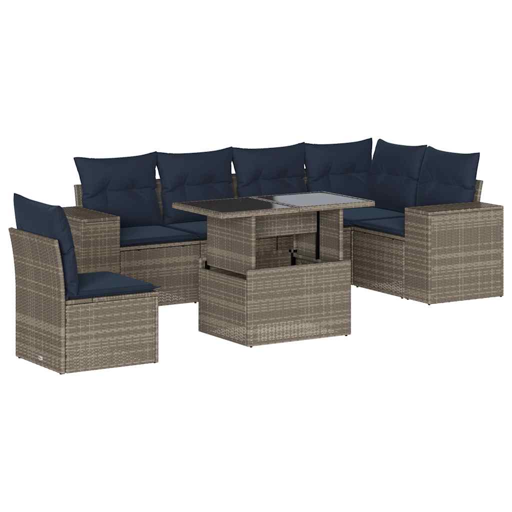 Set Divani da Giardino 7 pz con Cuscini Grigio in Polyrattan | homemem39