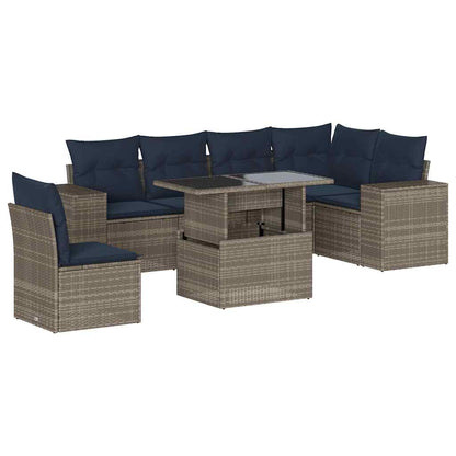 Set Divani da Giardino 7 pz con Cuscini Grigio in Polyrattan | homemem39