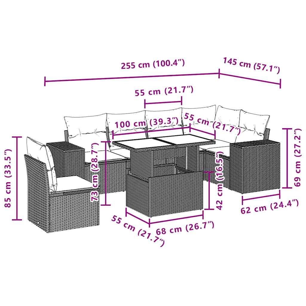 Set Divani da Giardino 7 pz con Cuscini Grigio in Polyrattan | homemem39