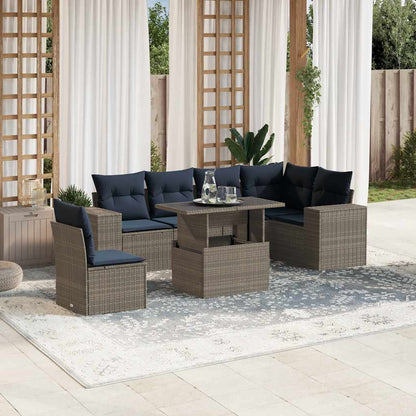 Set Divani da Giardino 7 pz con Cuscini Grigio in Polyrattan | homemem39