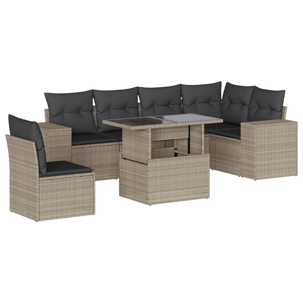Set Divani da Giardino 7pz con Cuscini Grigio Chiaro Polyrattan - homemem39