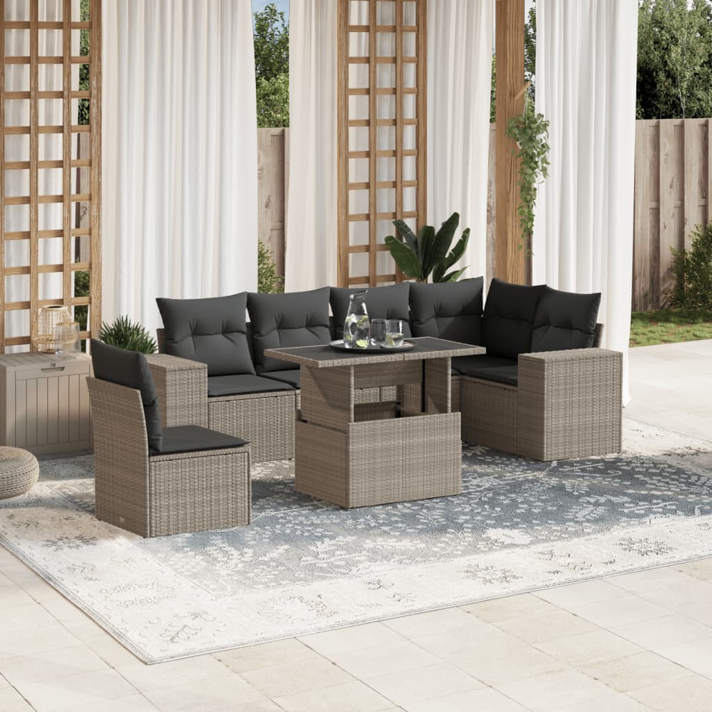 Set Divani da Giardino 7pz con Cuscini Grigio Chiaro Polyrattan | homemem39