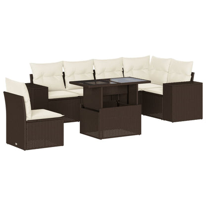 Set Divani da Giardino 7 pz con Cuscini Marrone in Polyrattan - homemem39