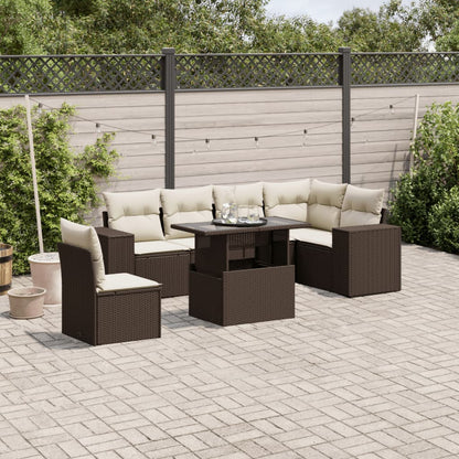 Set Divani da Giardino 7 pz con Cuscini Marrone in Polyrattan - homemem39