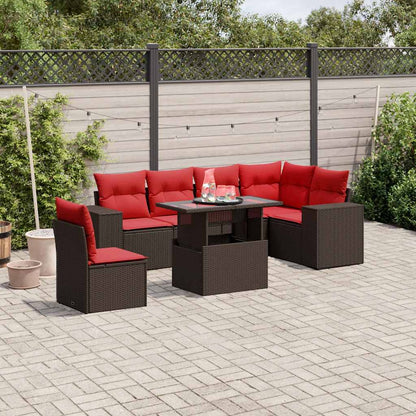 Set Divani da Giardino 7 pz con Cuscini Marrone in Polyrattan