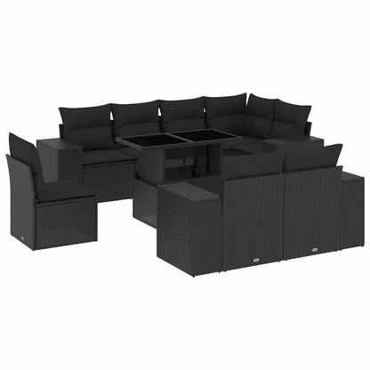 Set Divani da Giardino 9 pz con Cuscini Nero in Polyrattan - homemem39