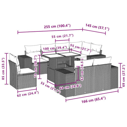 Set Divani da Giardino 9 pz con Cuscini Nero in Polyrattan | homemem39