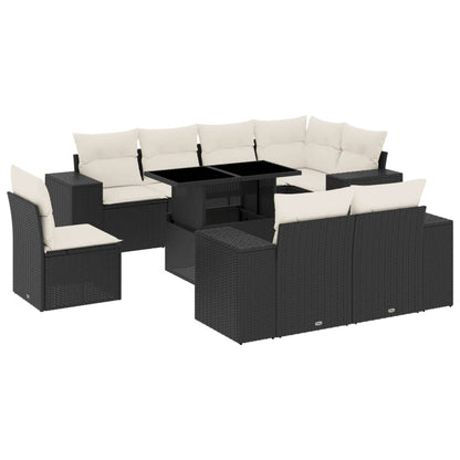 Set Divani da Giardino 9 pz con Cuscini Nero in Polyrattan - homemem39