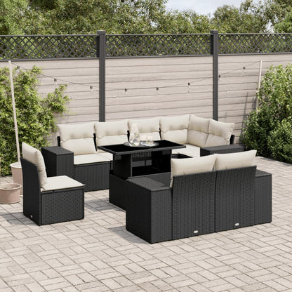 Set Divani da Giardino 9 pz con Cuscini Nero in Polyrattan | homemem39