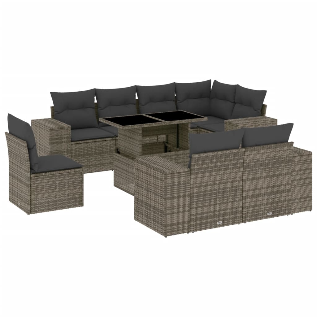 Set Divano da Giardino 9 pz con Cuscini Grigio in Polyrattan | homemem39