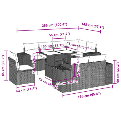 Set Divano da Giardino 9 pz con Cuscini Grigio in Polyrattan | homemem39