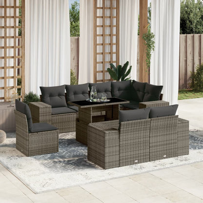 Set Divano da Giardino 9 pz con Cuscini Grigio in Polyrattan - homemem39