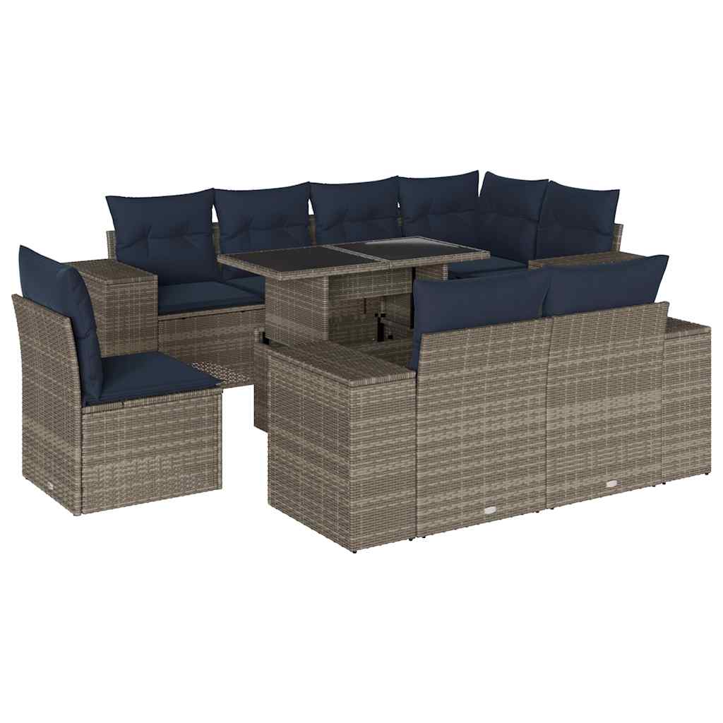 Set Divani da Giardino 9 pz con Cuscini Grigio in Polyrattan | homemem39