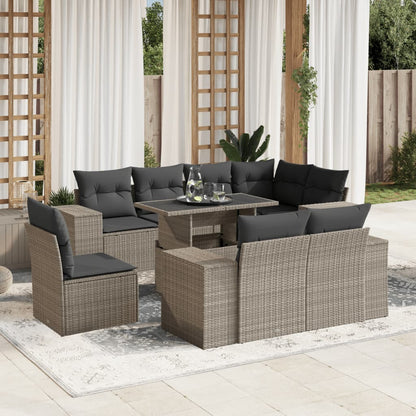 Set Divano da Giardino 9pz con Cuscini Grigio Chiaro Polyrattan | homemem39