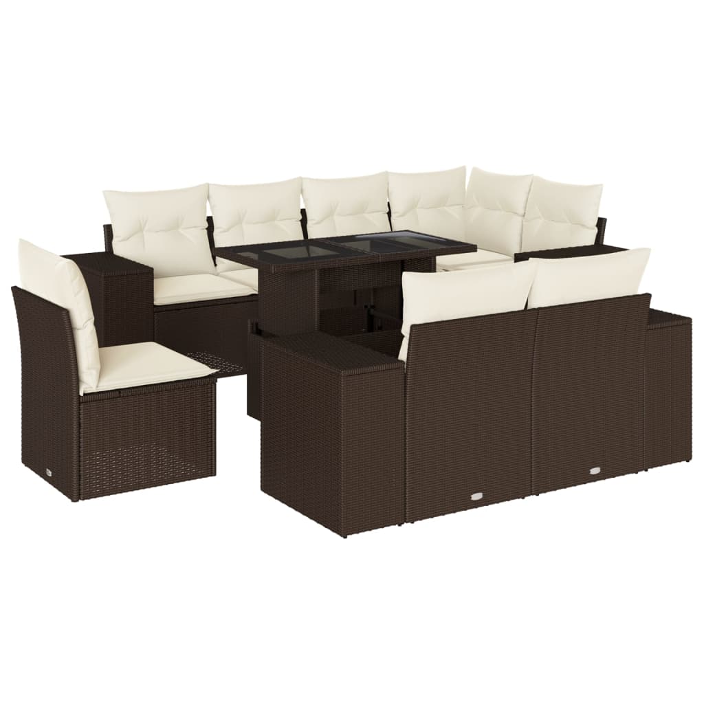 Set Divani da Giardino 9pz con Cuscini Marrone in Polyrattan | homemem39