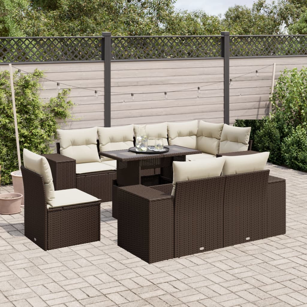 Set Divani da Giardino 9pz con Cuscini Marrone in Polyrattan | homemem39