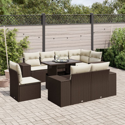 Set Divani da Giardino 9pz con Cuscini Marrone in Polyrattan | homemem39