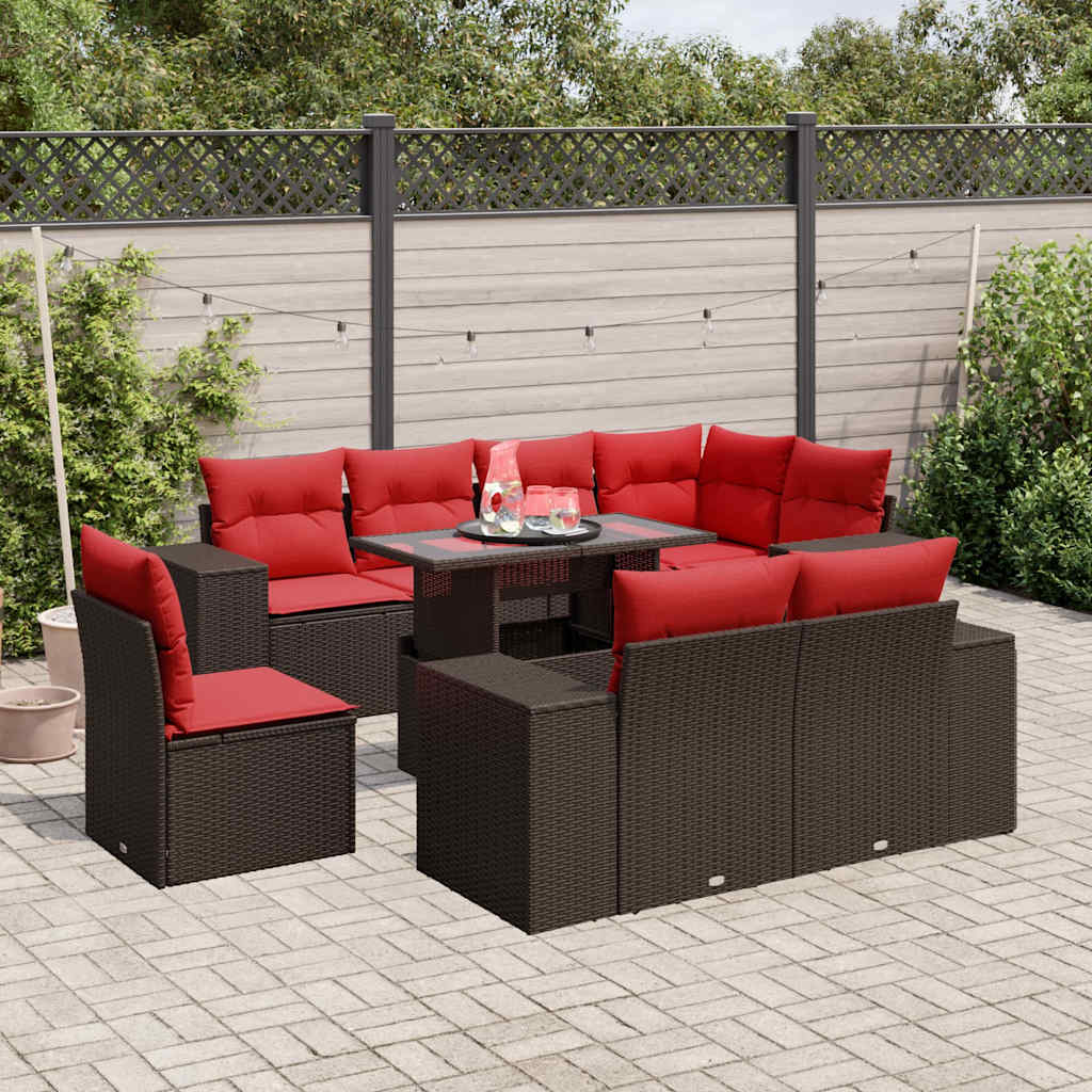 Set Divani da Giardino 9 pz con Cuscini in Polyrattan