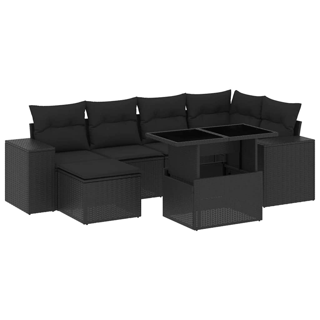 Set Divani da Giardino con Cuscini 7pz Nero Polyrattan - homemem39