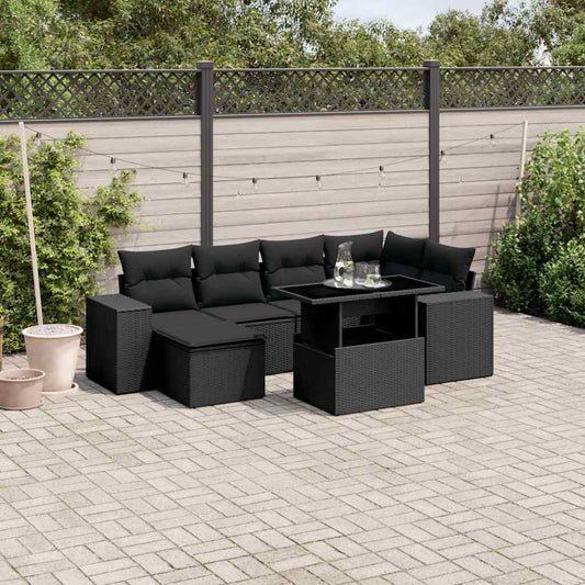 Set Divani da Giardino con Cuscini 7pz Nero Polyrattan - homemem39