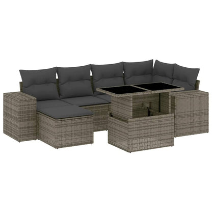 Set Divani da Giardino 7 pz con Cuscini Grigio in Polyrattan - homemem39