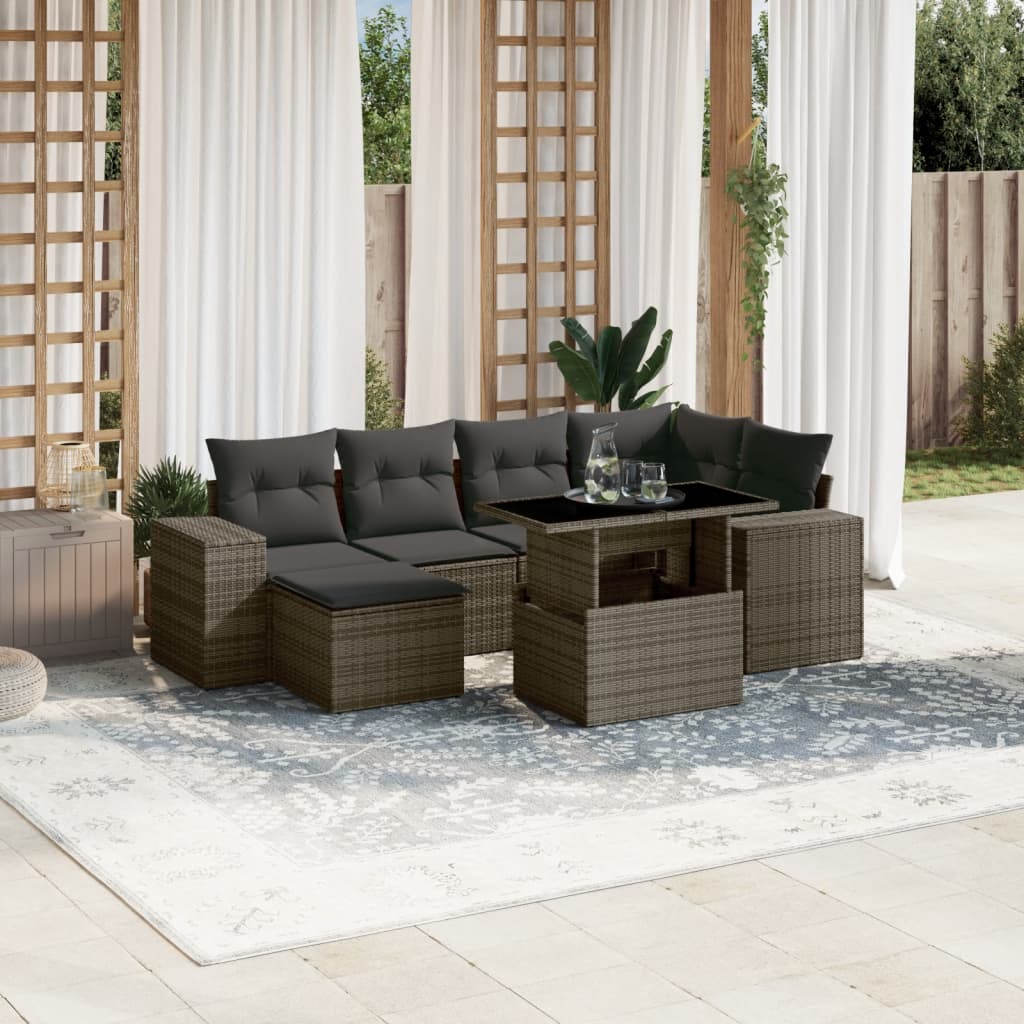 Set Divani da Giardino 7 pz con Cuscini Grigio in Polyrattan - homemem39
