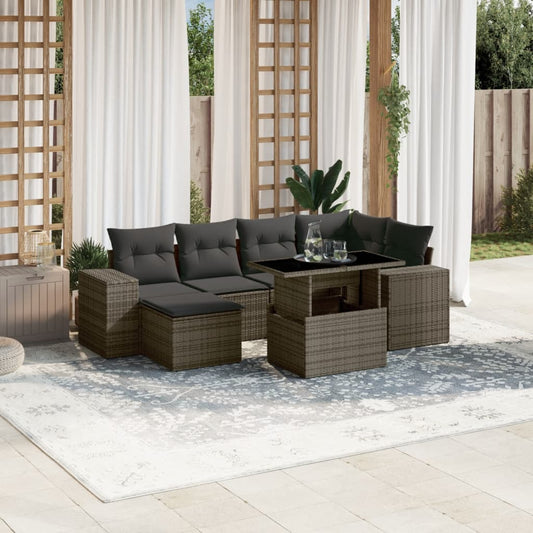 Set Divani da Giardino 7 pz con Cuscini Grigio in Polyrattan - homemem39