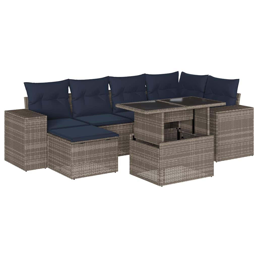 Set Divani da Giardino 7 pz con Cuscini Grigio in Polyrattan | homemem39