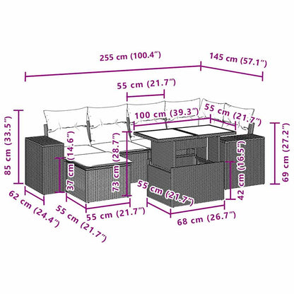 Set Divani da Giardino 7 pz con Cuscini Grigio in Polyrattan | homemem39