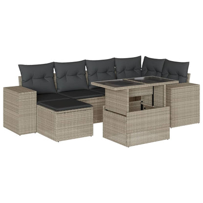 Set Divani da Giardino 7pz con Cuscini Grigio Chiaro Polyrattan | homemem39