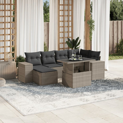 Set Divani da Giardino 7pz con Cuscini Grigio Chiaro Polyrattan | homemem39