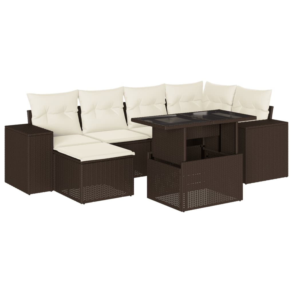 Set Divani da Giardino 7 pz con Cuscini Marrone in Polyrattan | homemem39