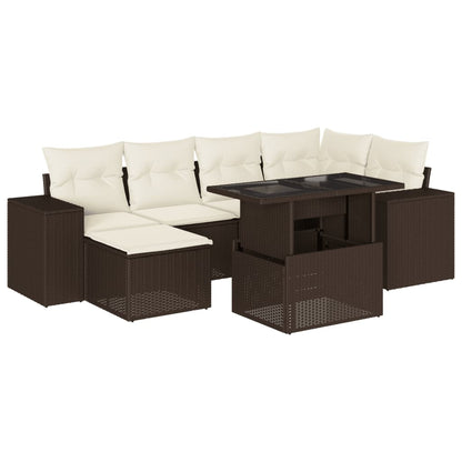 Set Divani da Giardino 7 pz con Cuscini Marrone in Polyrattan | homemem39