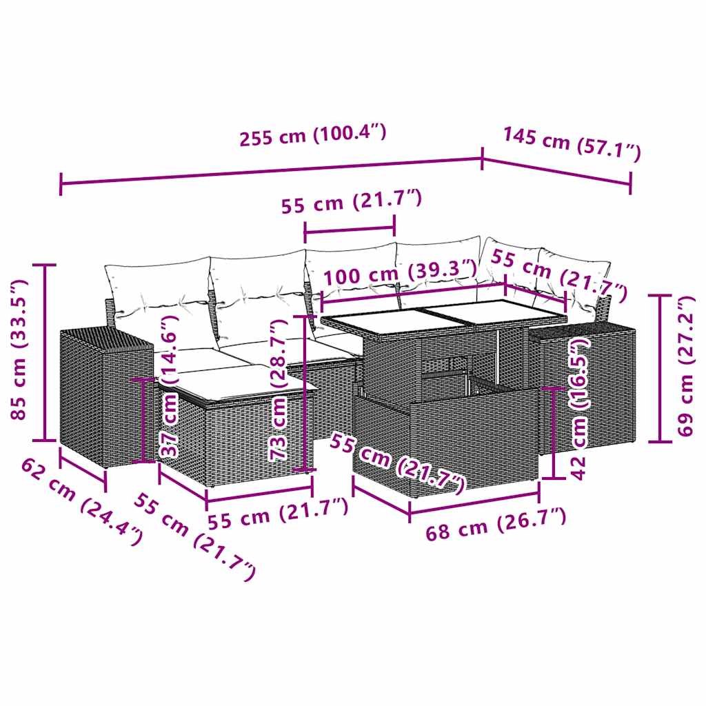 Set Divani da Giardino 7 pz con Cuscini Marrone in Polyrattan | homemem39