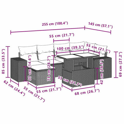 Set Divani da Giardino 7 pz con Cuscini Marrone in Polyrattan | homemem39