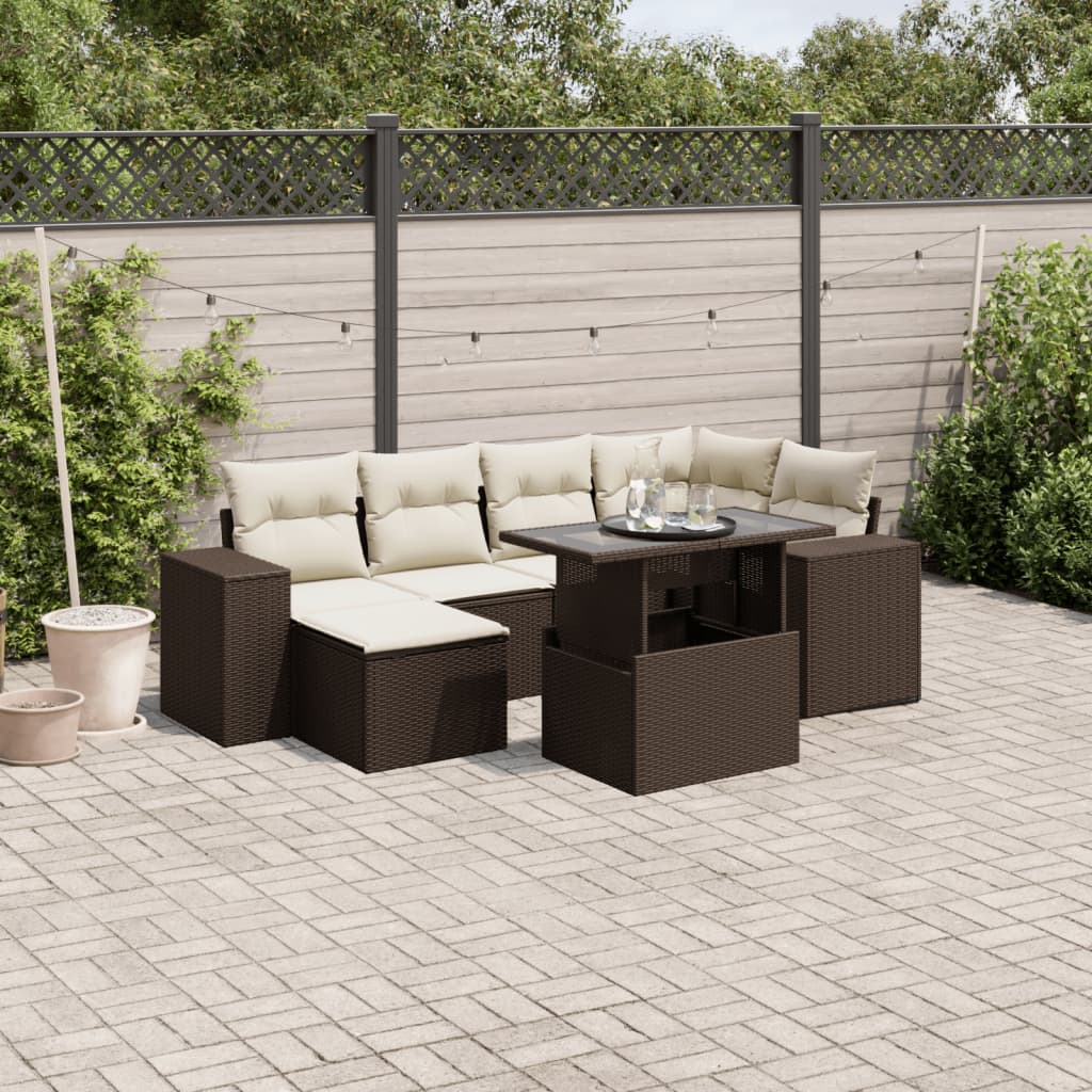 Set Divani da Giardino 7 pz con Cuscini Marrone in Polyrattan | homemem39