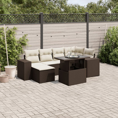 Set Divani da Giardino 7 pz con Cuscini Marrone in Polyrattan - homemem39