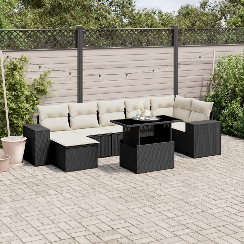 Set Divani da Giardino con Cuscini 8 pz Nero in Polyrattan - homemem39