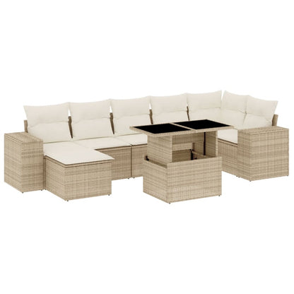 Set Divano da Giardino 8 pz con Cuscini Beige in Polyrattan