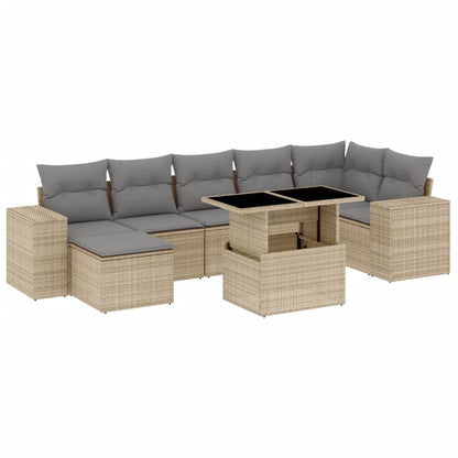 Set Divano da Giardino 8 pz con Cuscini Beige in Polyrattan - homemem39