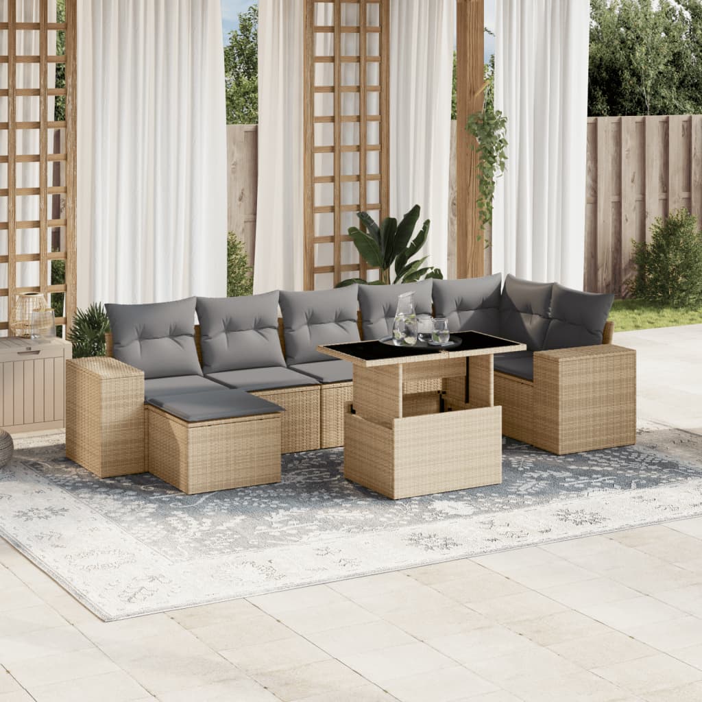 Set Divano da Giardino 8 pz con Cuscini Beige in Polyrattan - homemem39