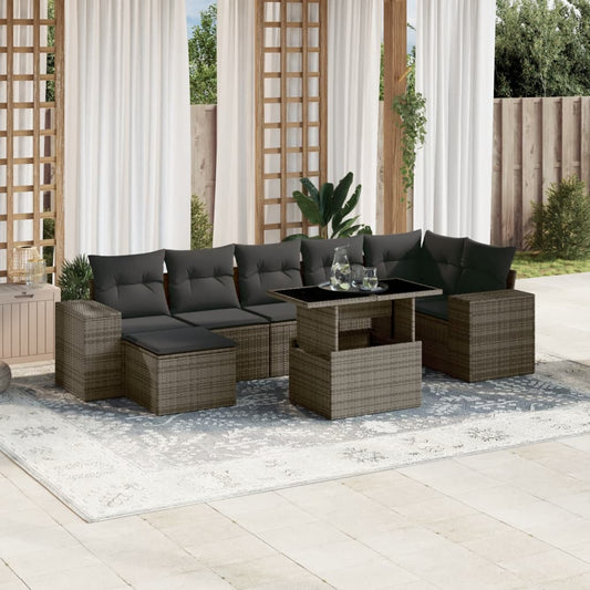 Set Divano da Giardino 8 pz con Cuscini Grigio in Polyrattan - homemem39