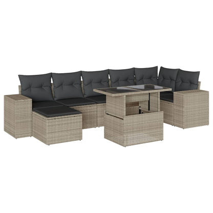 Set Divano da Giardino 8pz con Cuscini Grigio Chiaro Polyrattan - homemem39
