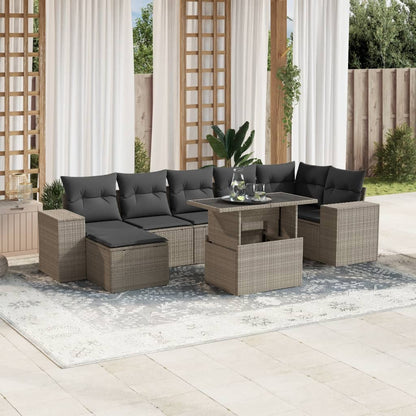 Set Divano da Giardino 8pz con Cuscini Grigio Chiaro Polyrattan - homemem39