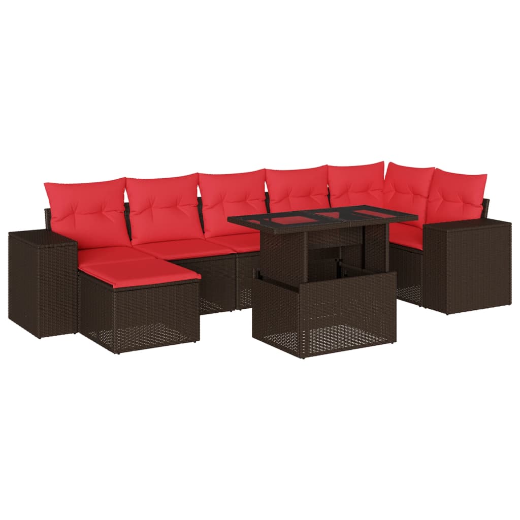 Set Divani da Giardino 8 pz con Cuscini Marrone in Polyrattan