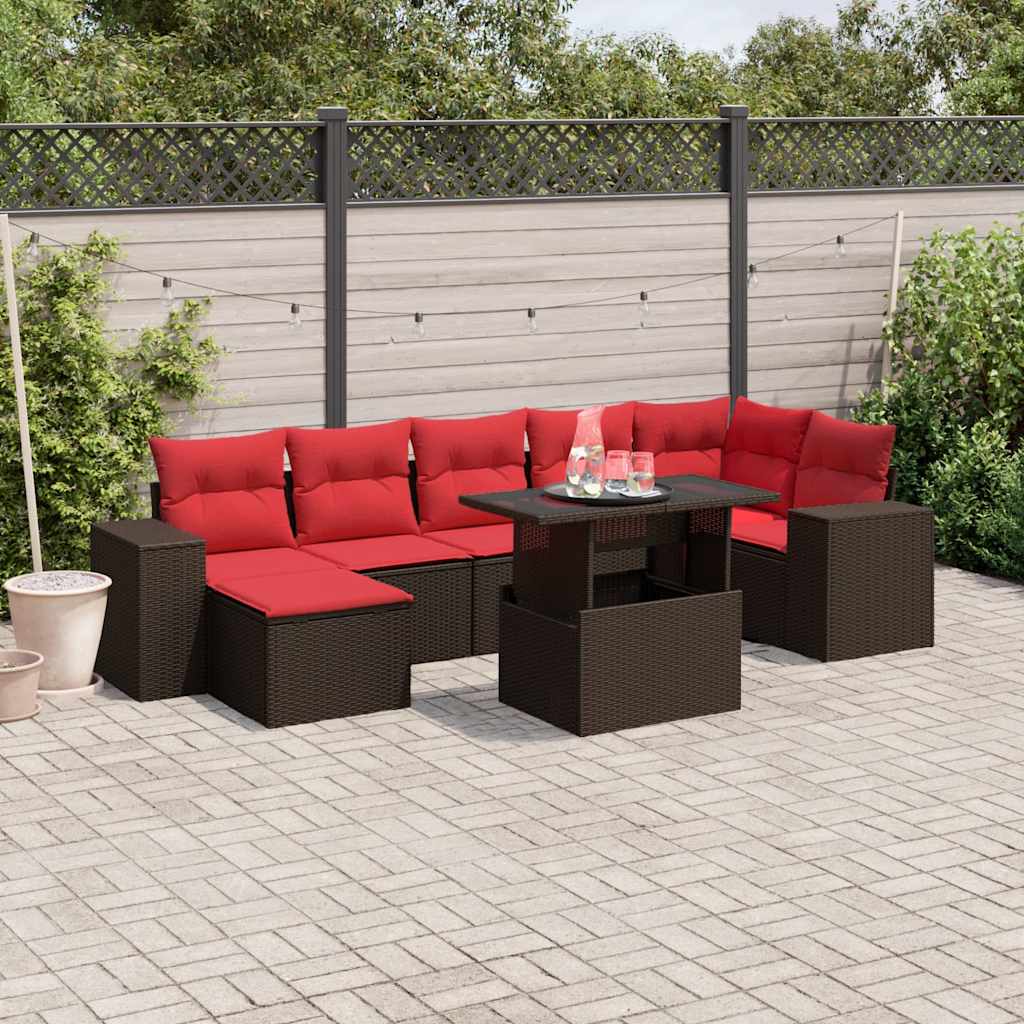 Set Divani da Giardino 8 pz con Cuscini Marrone in Polyrattan