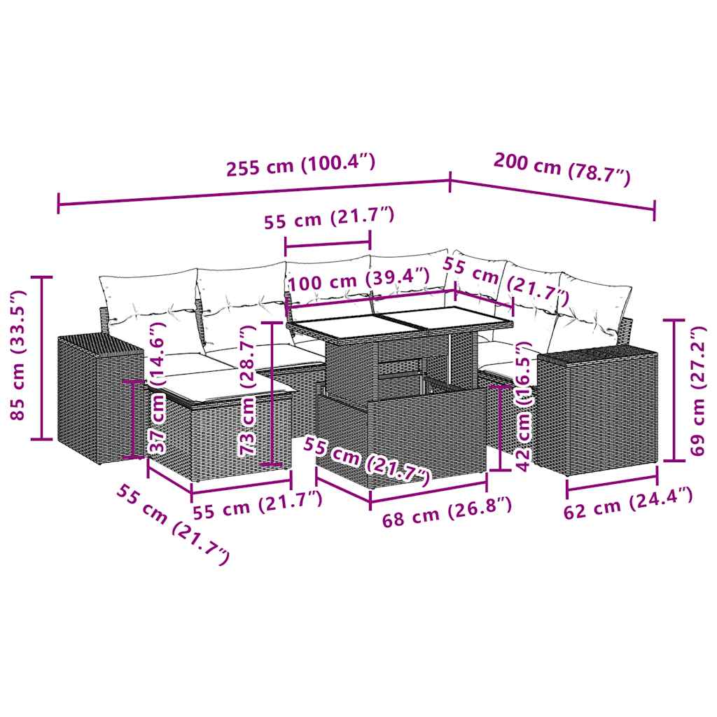Set Divani da Giardino con Cuscini 8 pz Nero in Polyrattan | homemem39