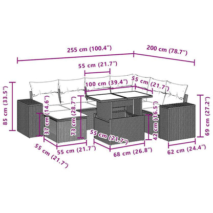 Set Divani da Giardino con Cuscini 8 pz Nero in Polyrattan - homemem39